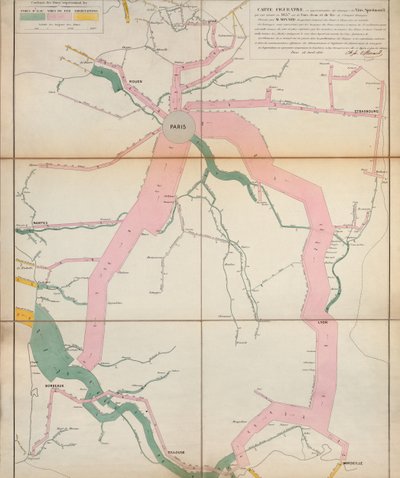 Carte représentant le tonnage approximatif des vins et spiritueux en circulation en France en 1857 par voie d